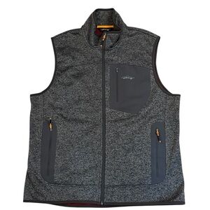Orvis Windproof Fisherman Fleece Sweater Vest Zip Pockets Trout Bum Gray/Red XL